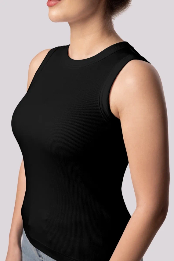 Ribben Tank Top Mona Damen ärmelloses T-Shirt, schwarz