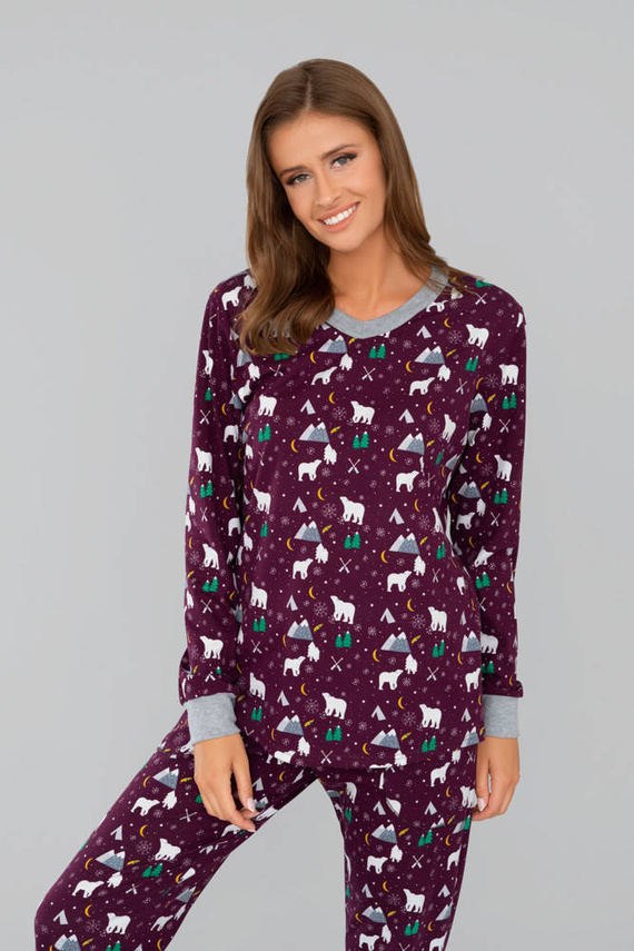 Ava Damen-Schlafanzug mit langen Ärmeln und Hose Italian Fashion- print burgundy 