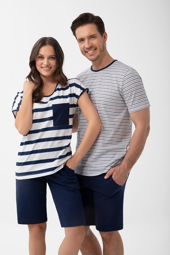 Damenpyjama Luna 1302 aus Baumwolle gestreift mit Kniehose bequem