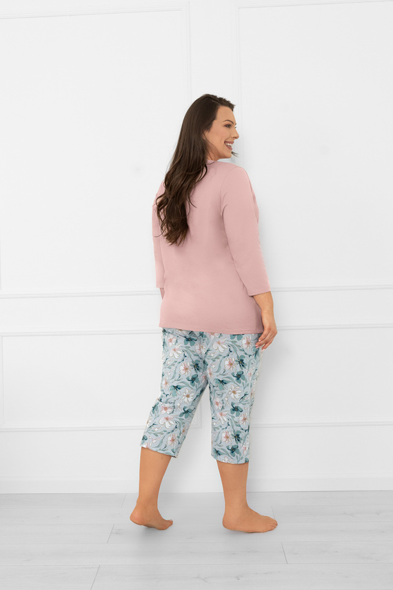 Damen Schlafanzug Sekwoja - Baumwolle, 3/4 Ärmel und Hose, mit Knöpfen Italian Fashion  