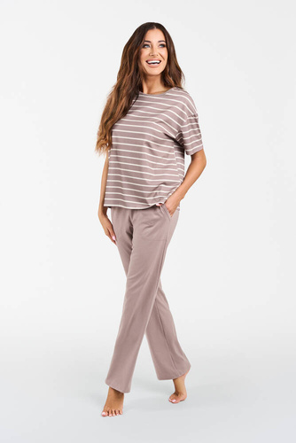 Betty Damen Schlafanzug kurzarm, lange Hose Italian Fashion - cappuccino/print cappuccino