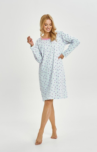 3447 Yolanda Taro Damenshirt – Baumwolle mit Elasthan, Blumendruck, lange Ärmel