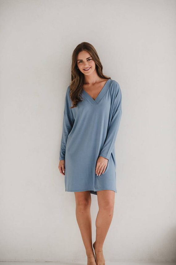 Moon Umstands- und Stillnachthemd aus Bambus, langärmlig, Milk&Love, blau