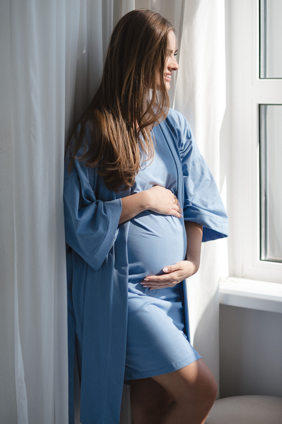 Blauer Umstandsbademantel von Milk&Love – Baumwolle mit Elasthan, bequem, 7/8-Ärmel