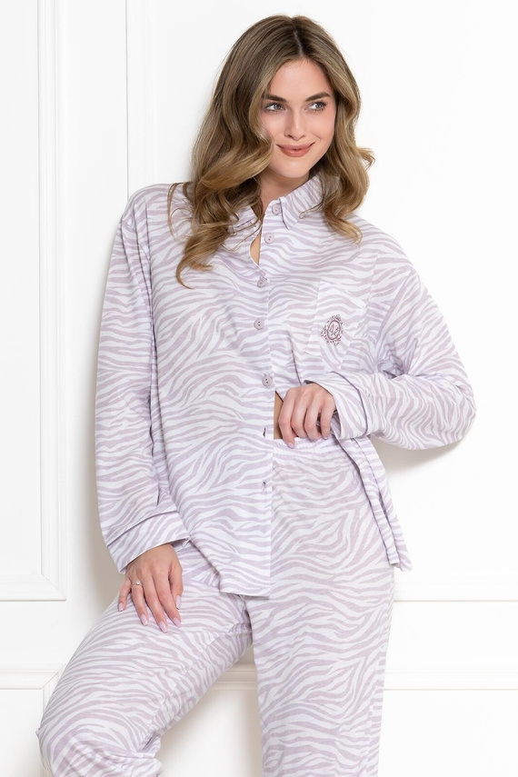 Leveza 1790 Penelopa Damen-Pyjama 100% Baumwolle Knöpfe Animal Print weiß-lila