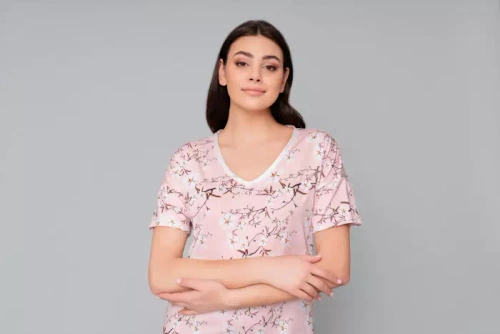 Alwa kurzärmeliges Nachthemd Italian Fashion - rosa Druck