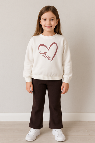Ecrufarbenes Kinder-Sweatshirt „Love Heart Bambarillo“ – Sweatshirtstoff, Baumwolle mit Elasthan