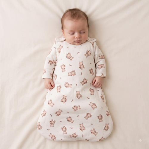 227043 Nicol BENEK Baby-Schlafsack 1,5 TOG Baumwolle creme mit Bärenmotiv