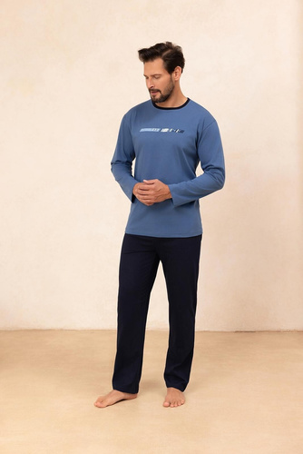 Regina 494 granatowa – męska piżama bawełniana z długim rękawem, klasyczny fason