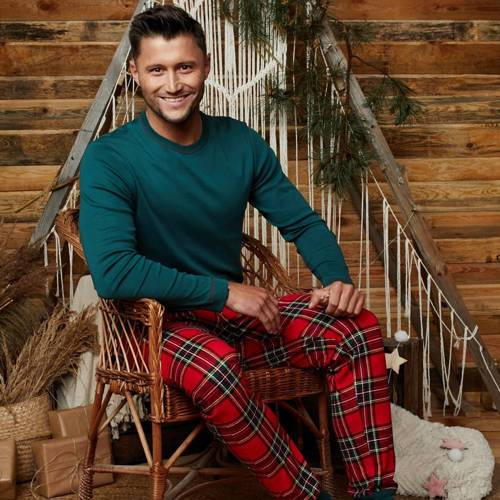 Narvik Herren Schlafanzug mit langen Ärmeln, lange Hose Italian Fashion- grün/print