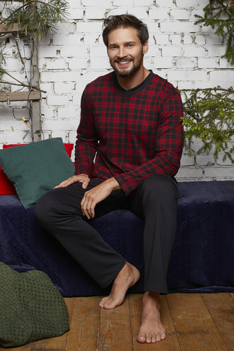 Elijah Herren Schlafanzug und Hose mit langen Ärmeln Italian Fashion - print/schwarz