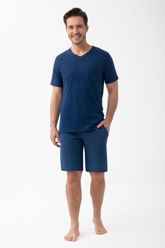 Herren Baumwollpyjama Luna 1602 mit V-Ausschnitt und kurzen Shorts