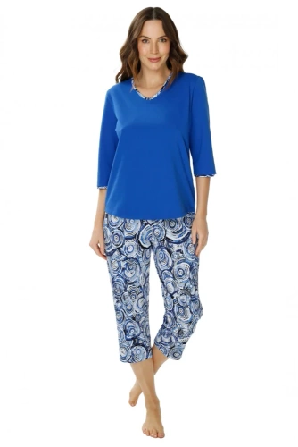 86670 Irene Damen-Pyjama Möwe, blau bedruckt