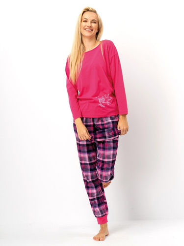 Damenpyjama LNS 491 Key fuchsia – Baumwolle, lange Ärmel, Flanellhose