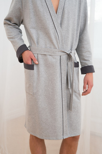 Gabriel Herren Bademantel mit Taschen Italian Fashion- melange/graphit