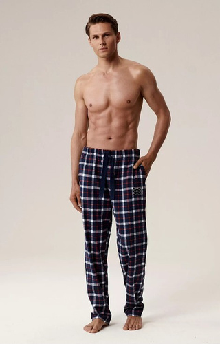 NMB -045 Atlantic Marineblau – karierte Flanell-Pyjamahose für Herren
