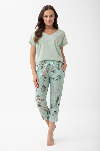 1306 Luna Damen Baumwollpyjama 7/8 mit Taschen und Blumenhose