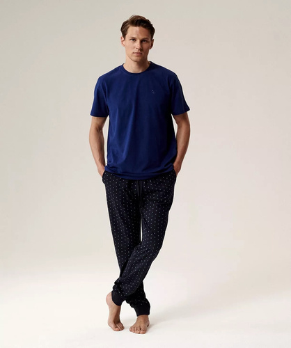 Herrenpyjama NMP-388 Atlantikblau – Baumwolle, kurze Ärmel