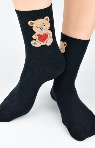 SB 150 Teddy Bear Noviti Damensocken, schwarz – Baumwolle, bunt mit Muster