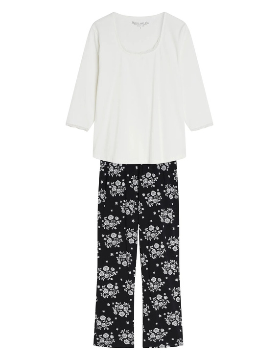 Henderson Greta 45423 Damen-Pyjama 100% Baumwolle 3/4-Arm Spitze Creme