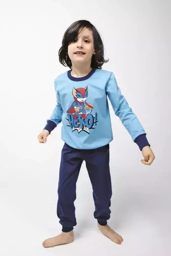 Remek Jungen Schlafanzug langarm, lange Hose Italian Fashion - blau