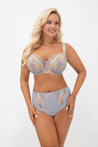 Gorsenia F015 Flora Damen-Slip hoher Bund mit Stickerei und Tüll, grau, Komfort