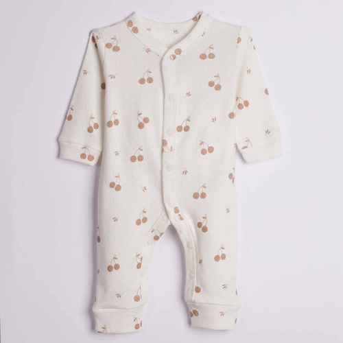 224021 Nicol Baby-Strampler 100% Baumwolle, Lochmuster, Kirschen, Cremefarben