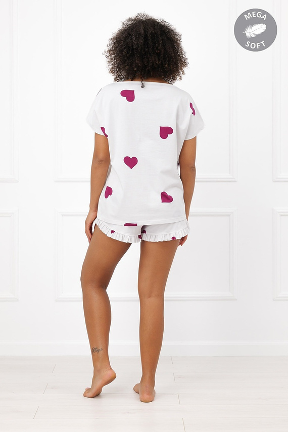 Italian Fashion Soul Damenkurzpyjama Mega Soft ecru mit bordeauxroten Herzen