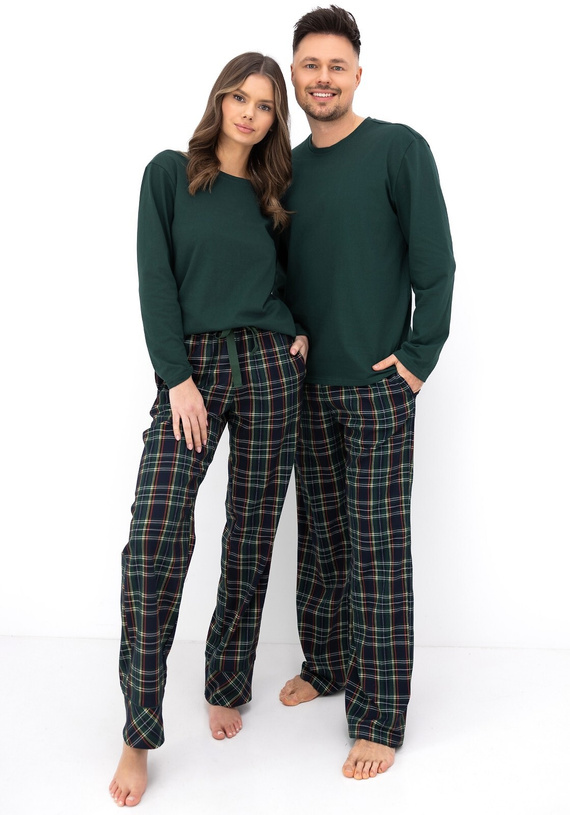 Sensis Josie Damen-Pyjama 100% Baumwolle grüne karierte Hose