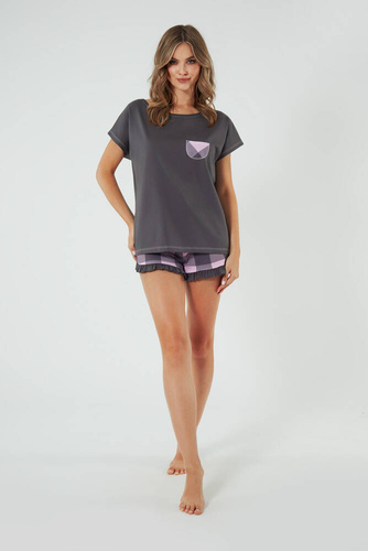 Arete Damen Schlafanzug mit kurzen Ärmeln, Shorts Italian Fashion - graphite/print