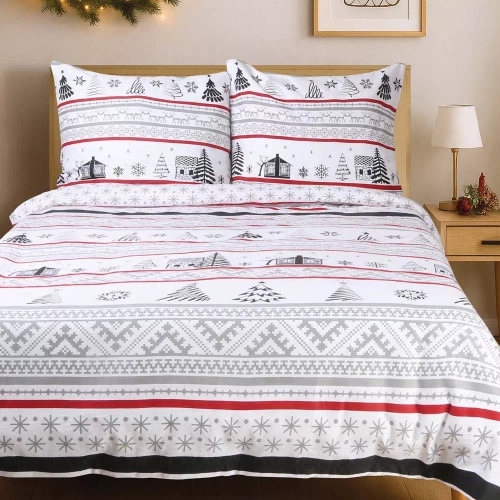 31514/1 Weihnachts-Flanell-Bettwäsche Flanelove Darymex grau rot – Set aus 100 % Baumwolle, warm und weich