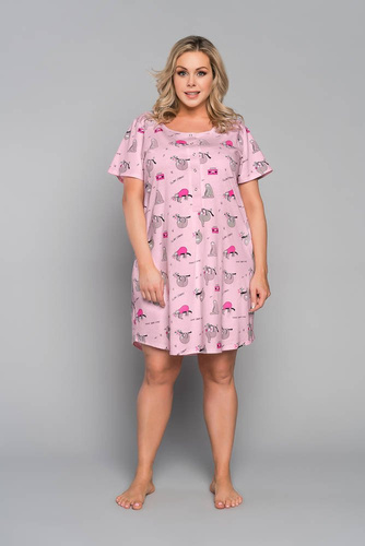 Orso Unbuttoned Nachthemd, kurze Ärmel mit Druck Italian Fashion - rosa 