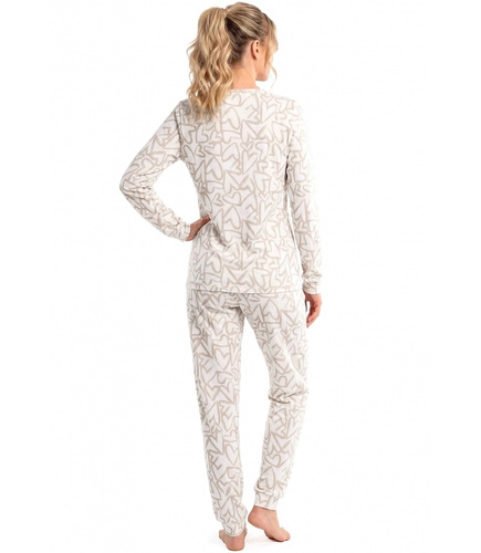 Donna Adore Long Ecru Damen-Baumwoll-Pyjama mit Herzen, langärmlig
