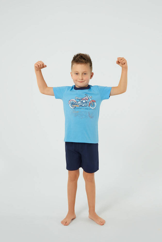 Junak Boy's kurzärmelige Pyjamas, Shorts Italian Fashion - blau/grün
