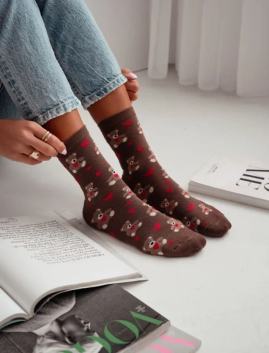 Damen Socken Milena 0200-202 Bären mit Herzen Valentinstag – Baumwollsocken, romantisches Muster, Größe 37–41