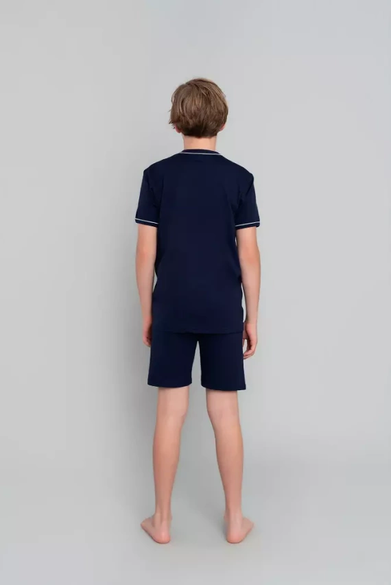 Gibson Boys' kurzärmeliger Schlafanzug, Hose Italian Fashion - marineblau