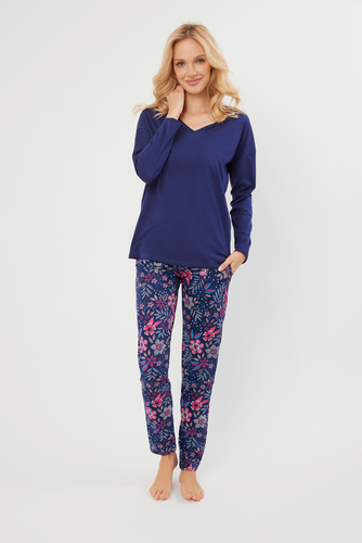 Folk Damen-Schlafanzug langarm, lange Hose Italian Fashion - navy blau/print