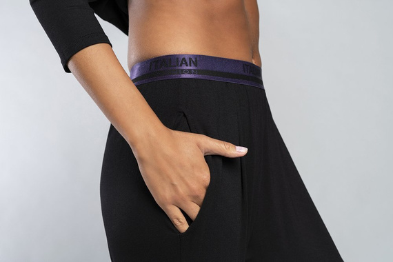 Style Damen 3/4 Ärmel Set, Länge.italienische Mode Hose schwarz