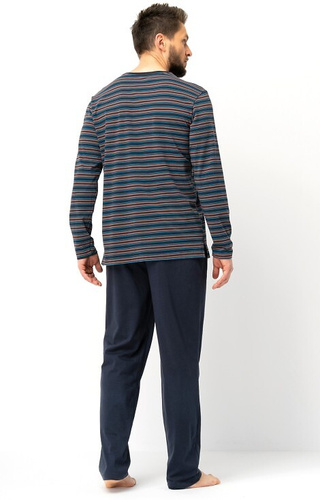 Brauner Herrenpyjama MNS 315 Key – Baumwolle, gestreiftes Sweatshirt und schlichte Hose