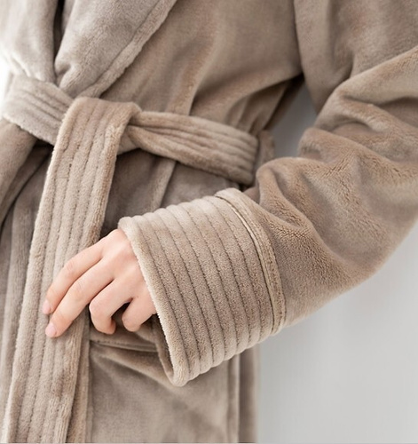 Damenbademantel Sensis Marron mocca, weich, mit Schalkragen und Taschen