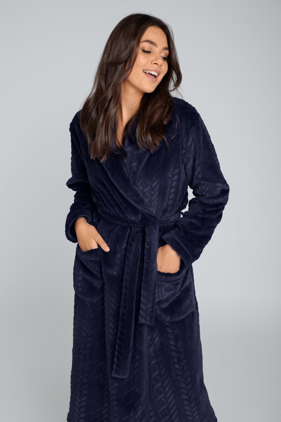 Bona Damen Fleece-Morgenmantel Italian Fashion - marineblau