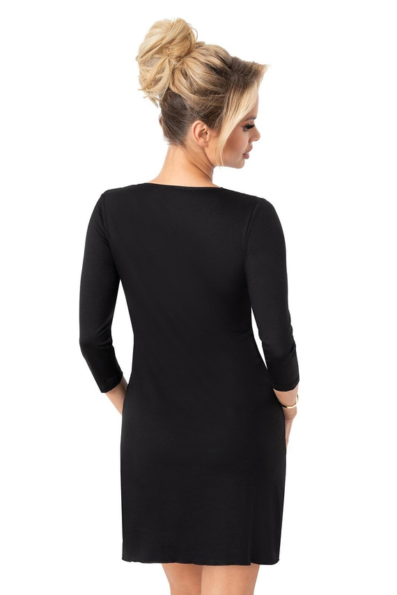 Donna Margo Nachthemd, Schwarz – Viskose, Spitze, 3/4 Ärmel, knielang