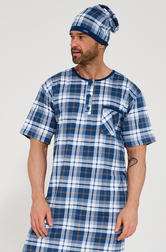 Cornette 109/37– Herren Nachthemd aus 100% Baumwolle, kurzer Ärmel, Knöpfe und Brusttasche