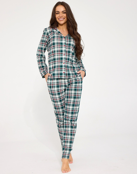 Cornette Francesca 482/490 Damen-Pyjama 100% Baumwolle Knöpfe Grün