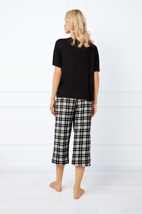 Klara Damen Schlafanzug kurzarm, 7/8 Hose Italian Fashion - schwarz/print 