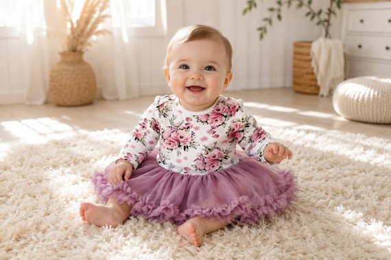 Mädchen Baumwoll-Kleid-Body Bambarillo Piwonie mit Tüllrock