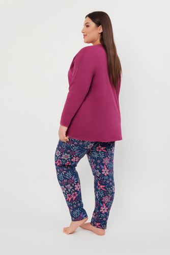 Folk Damen Schlafanzug langarm, lange Hose Italian Fashion - brombeer/print