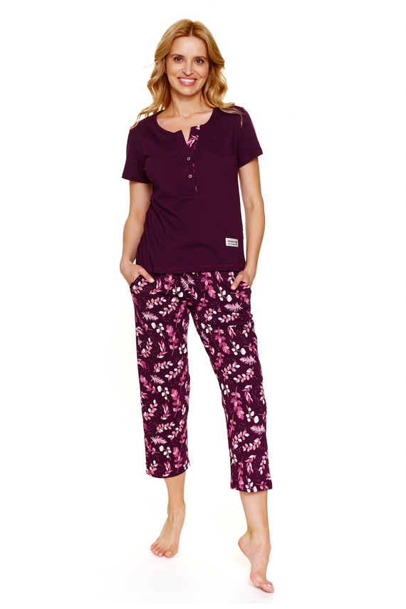 Doctor Nap 7267 – Baumwollpyjama für Damen in großen Größen | Polnische Produktion, 100 % Baumwolle – Burgunderrot