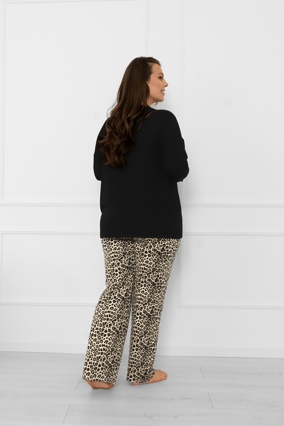Kenia Damen Schlafanzug Italian Fashion - Langarm, Hose mit Leopardenmuster