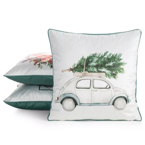CHP382 Eurofirany Weihnachtskissenbezug 45x45 Samt mit Druck und Paspelierung